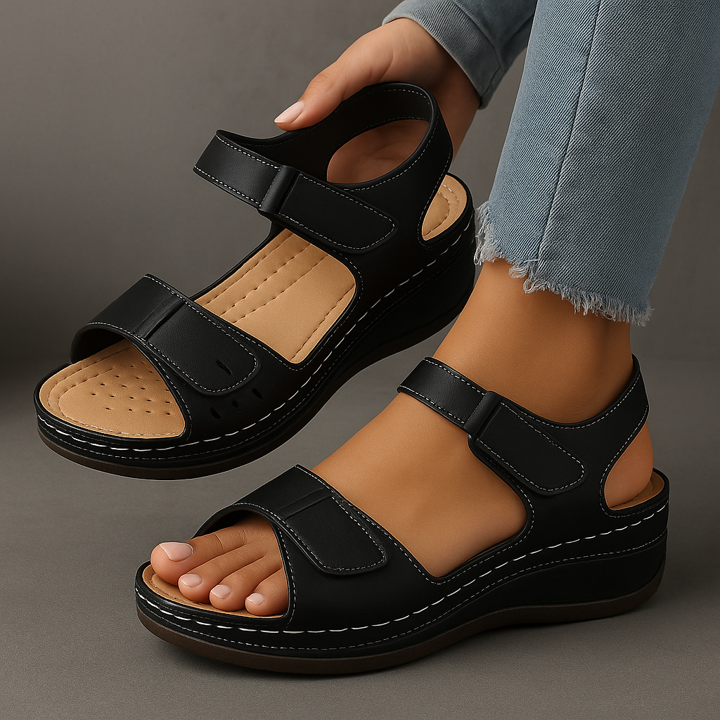 Momount Women Wedge Sandals Comfort Velcro Strap Platform Casual Summer Adjustable Fit Cushioned Sole Support