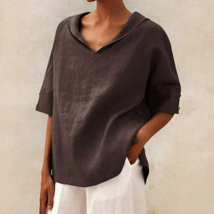 Chemise en lin femme Momount – coupe oversize, col V à revers