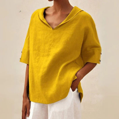 Chemise en lin femme Momount – coupe oversize, col V à revers
