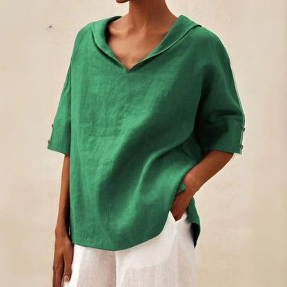 Chemise en lin femme Momount – coupe oversize, col V à revers