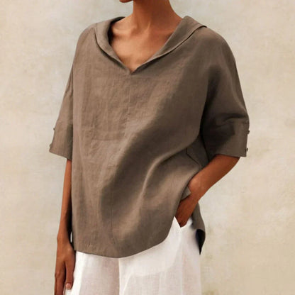 Chemise en lin femme Momount – coupe oversize, col V à revers