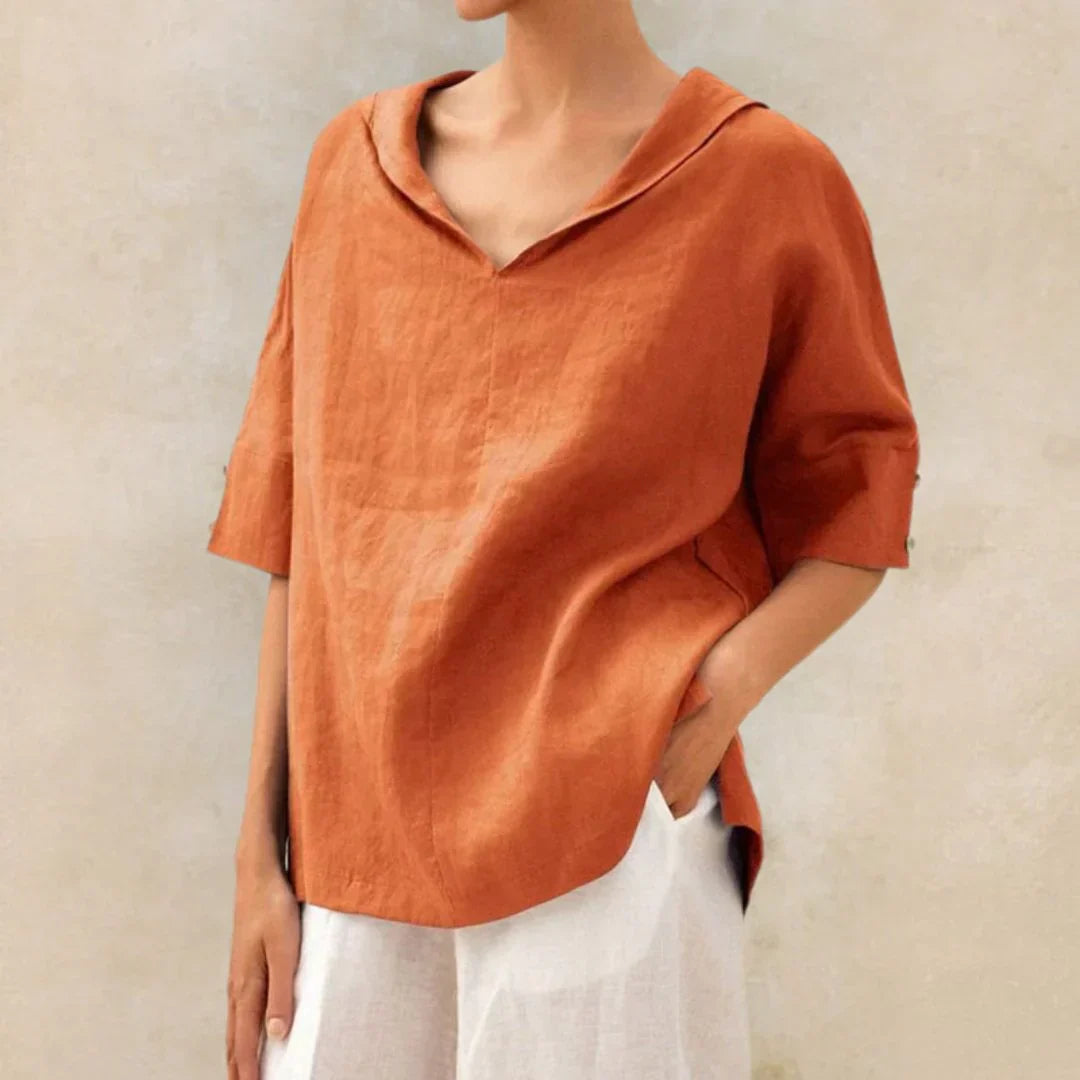 Chemise en lin femme Momount – coupe oversize, col V à revers