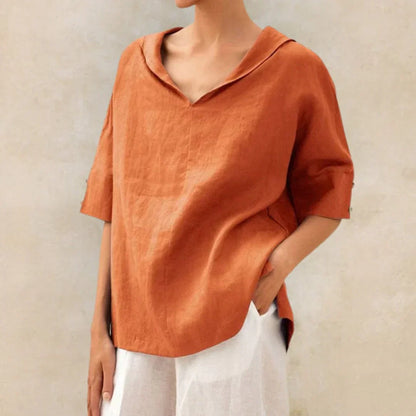 Chemise en lin femme Momount – coupe oversize, col V à revers