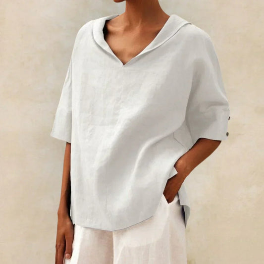 Chemise en lin femme Momount – coupe oversize, col V à revers