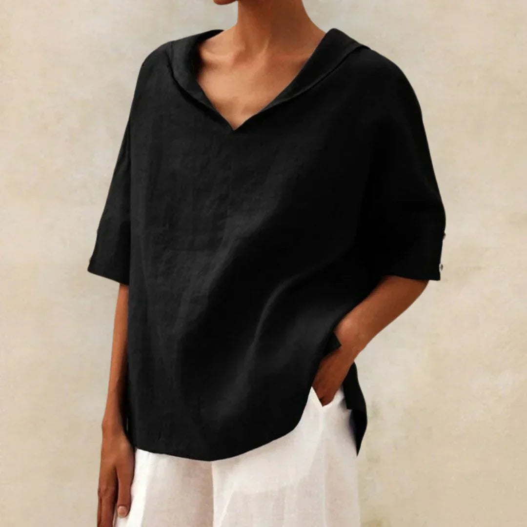 Chemise en lin femme Momount – coupe oversize, col V à revers