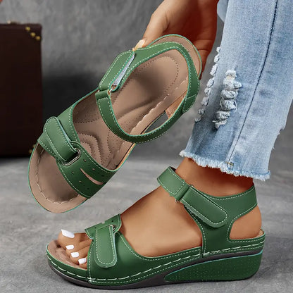 Momount Women Wedge Sandals Comfort Velcro Strap Platform Casual Summer Adjustable Fit Cushioned Sole Support