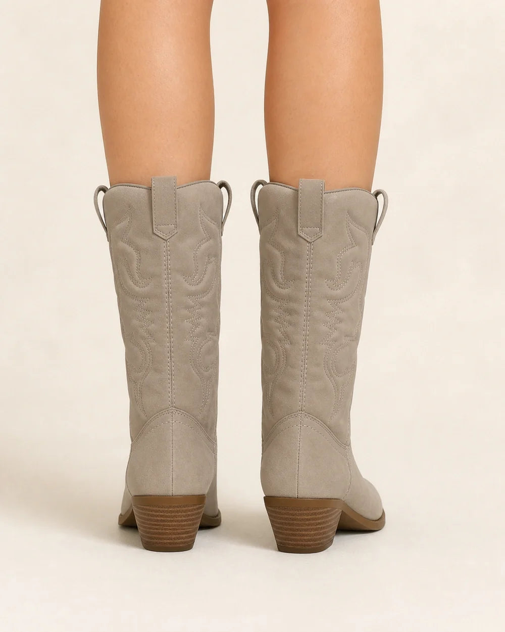 Women's Gracia sand western boots, rear shaft and heel view.