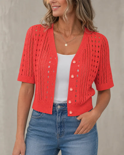 Idalia lightweight open-knit cardigan for women, red colourway