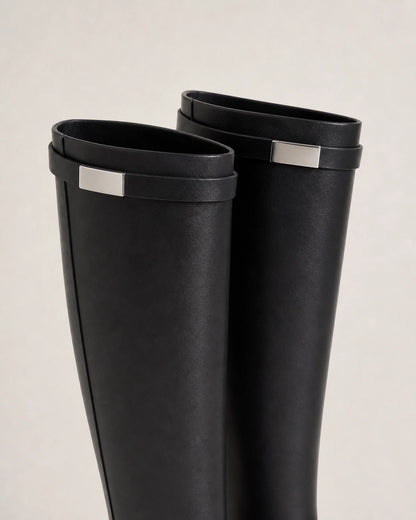 Winter Knee-High Riding Boots, black detail. — jade-black-05-top-strap-detail.webp