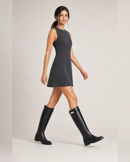 Winter Knee-High Riding Boots, black product view. — jade-black-06-walking.webp