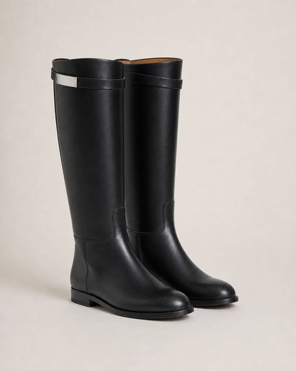 Winter Knee-High Riding Boots, black product view. — jade-black-07-product-only.webp