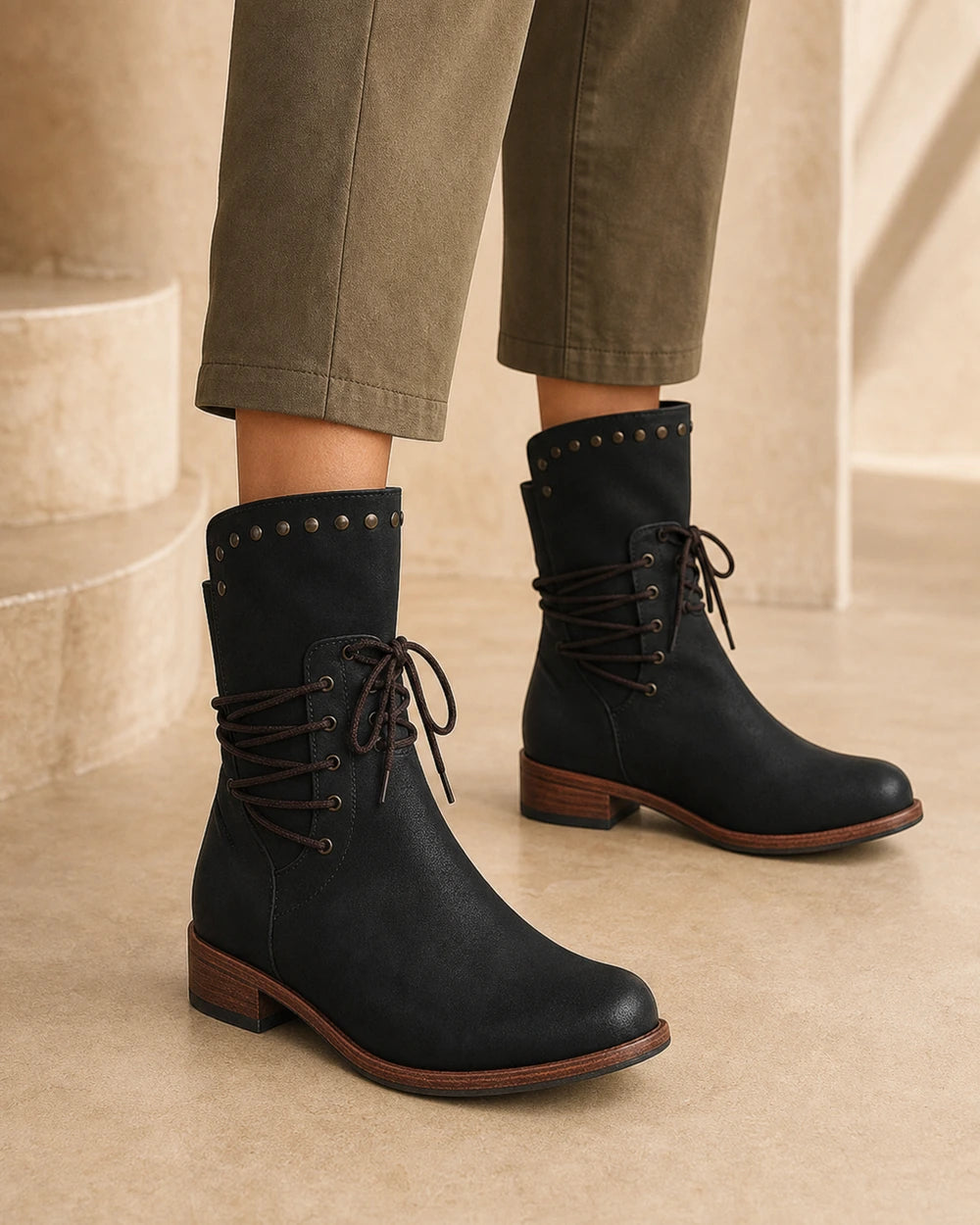 Lace-Up Western Ankle Boots, black hero. — maja-black-01-hero-worn.webp
