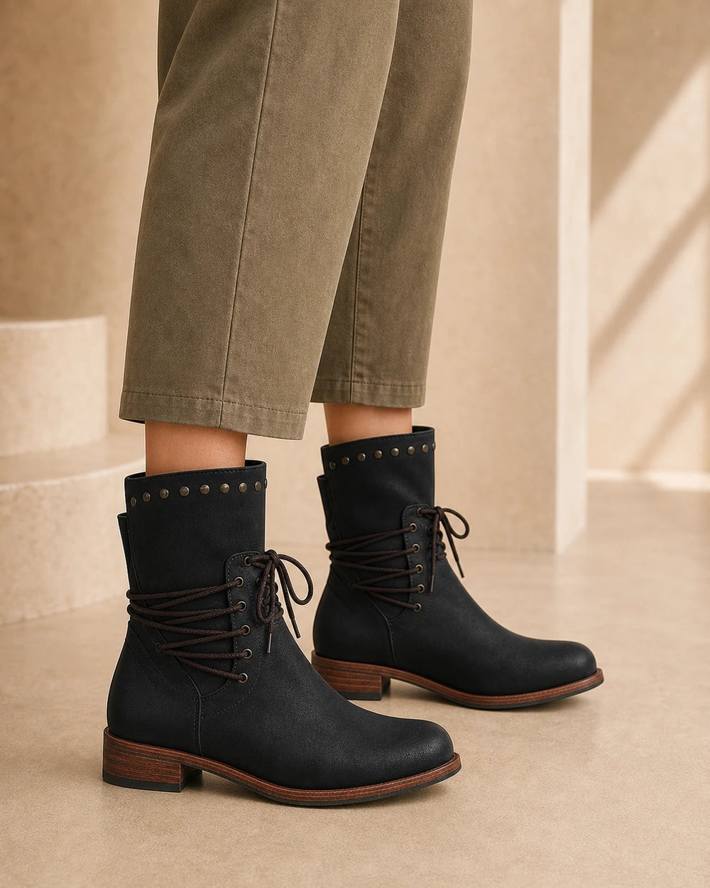 Lace-Up Western Ankle Boots, black lateral profile. — maja-black-03-lateral-profile.webp