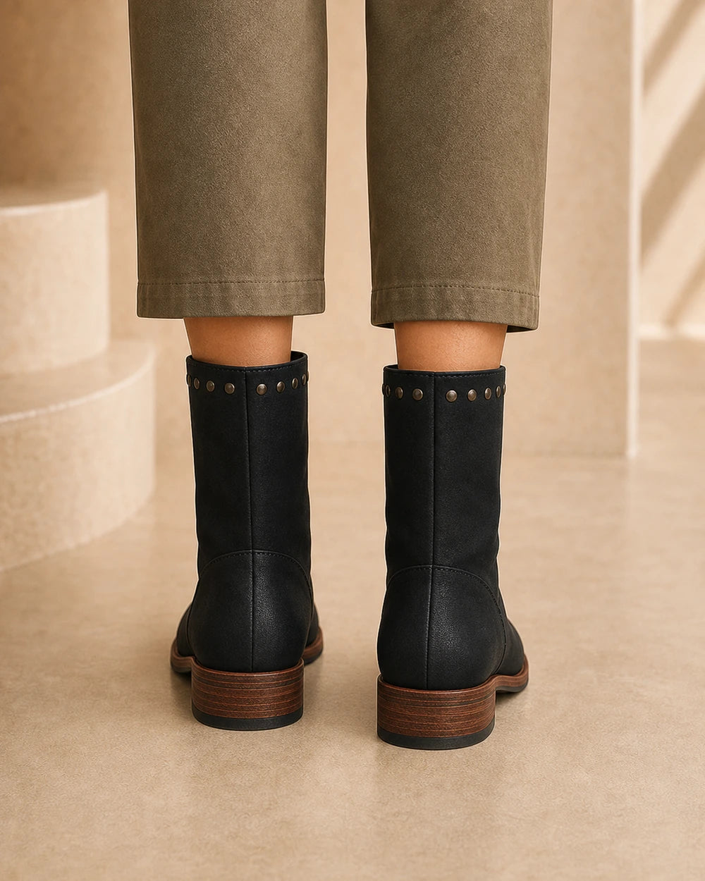 Lace-Up Western Ankle Boots, black rear/top. — maja-black-04-rear-top.webp