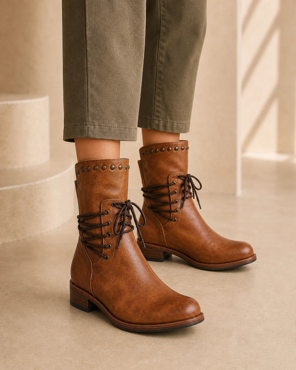 Lace-Up Western Ankle Boots, brown hero. — maja-brown-07-variant-hero.webp