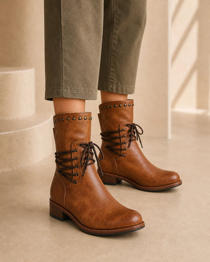 Lace-Up Western Ankle Boots, brown hero. — maja-brown-07-variant-hero.webp