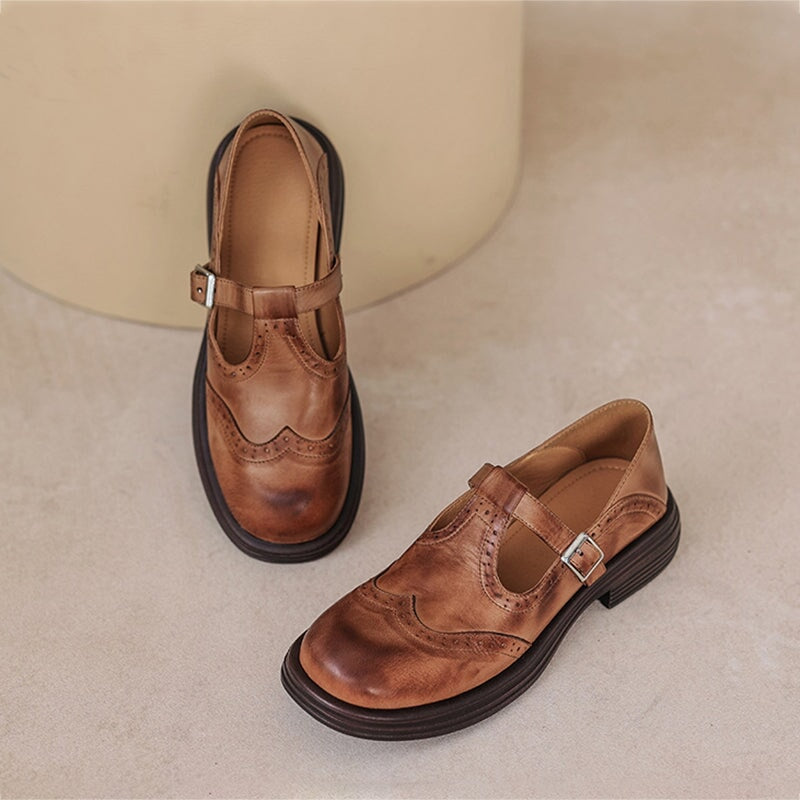 Calista | Zapatos Mary Jane Oxford Vintage en Marrón con Plataforma
