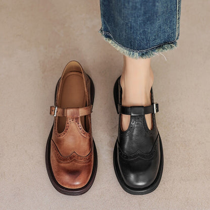 Calista | Zapatos Mary Jane Oxford Vintage en Marrón con Plataforma