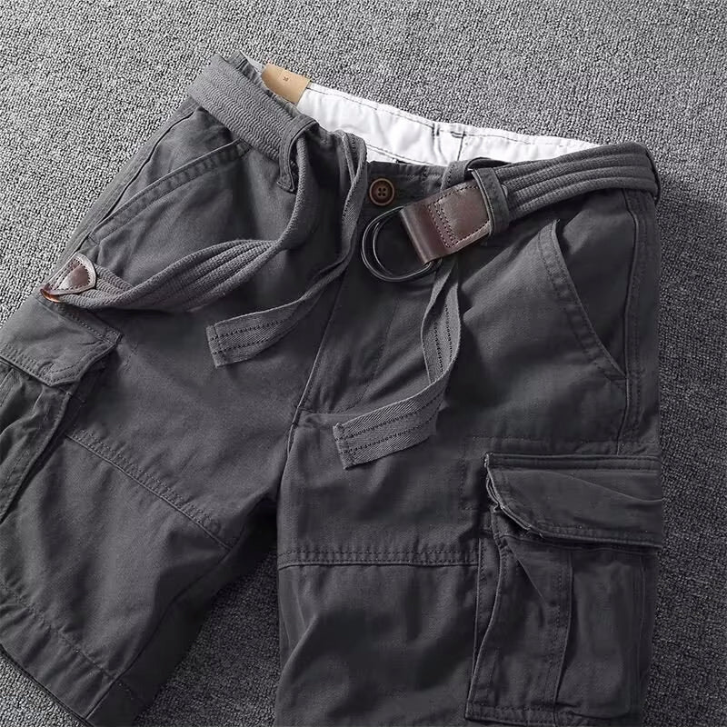 Klassiske herrecargoshorts – Bomuld med bælte og knaplukning