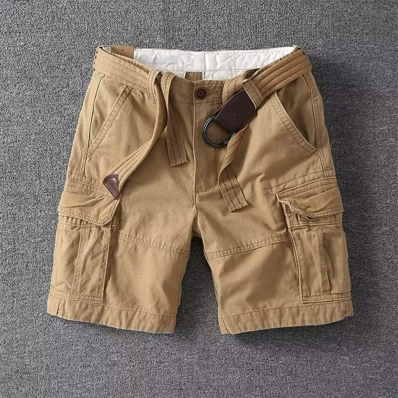 Klassiske herrecargoshorts – Bomuld med bælte og knaplukning