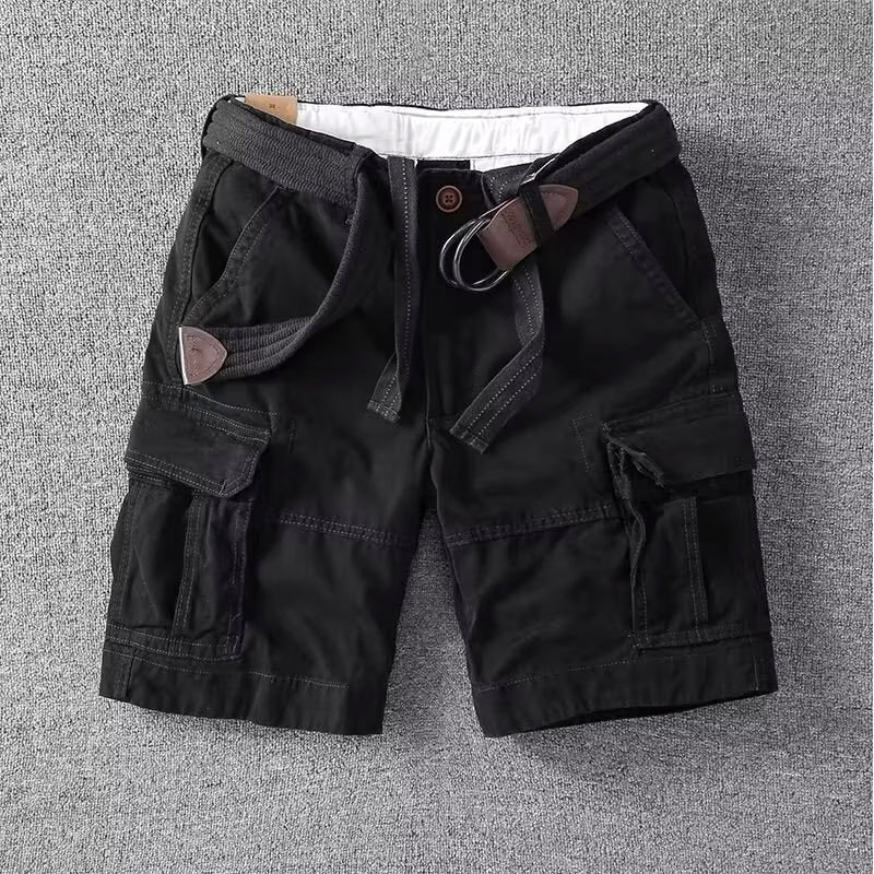Klassiske herrecargoshorts – Bomuld med bælte og knaplukning