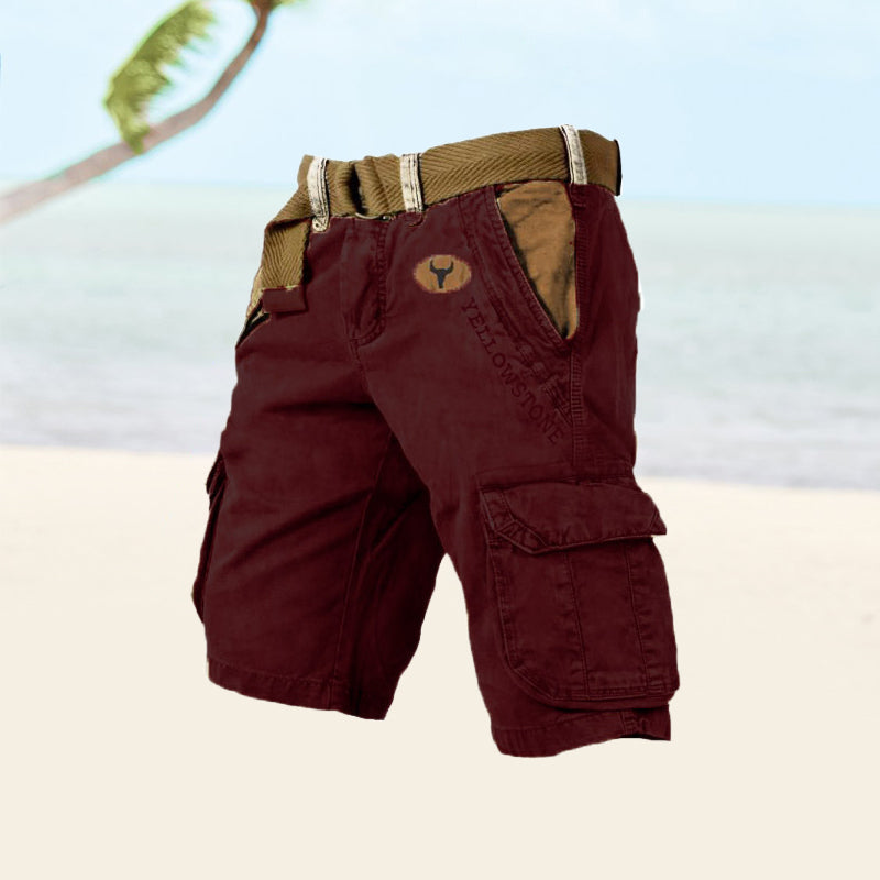 Vintage herrecargoshorts – Vasket bomuld med bælte og distressed look