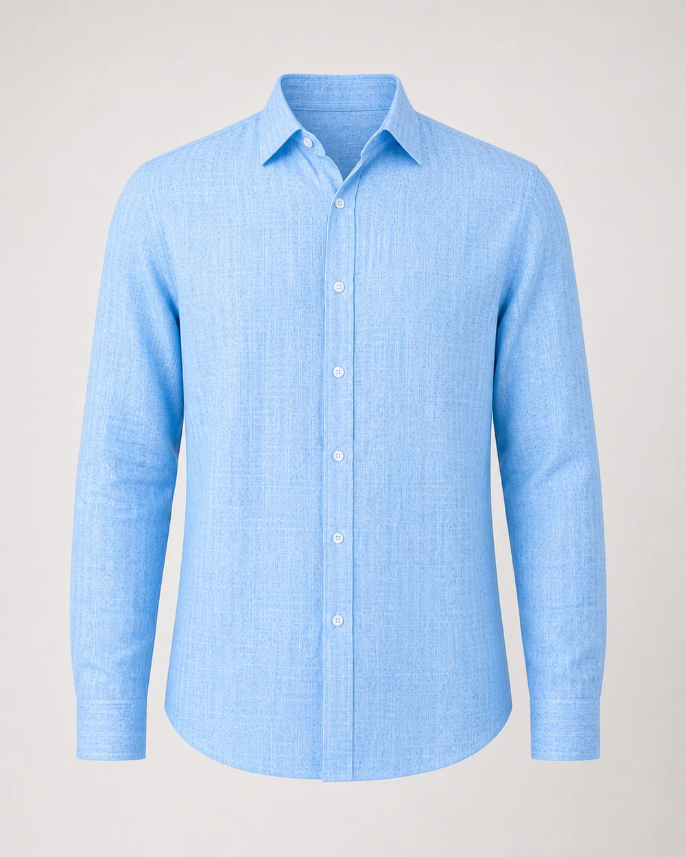 Men's light blue breathable long-sleeve summer shirt, product-only view.