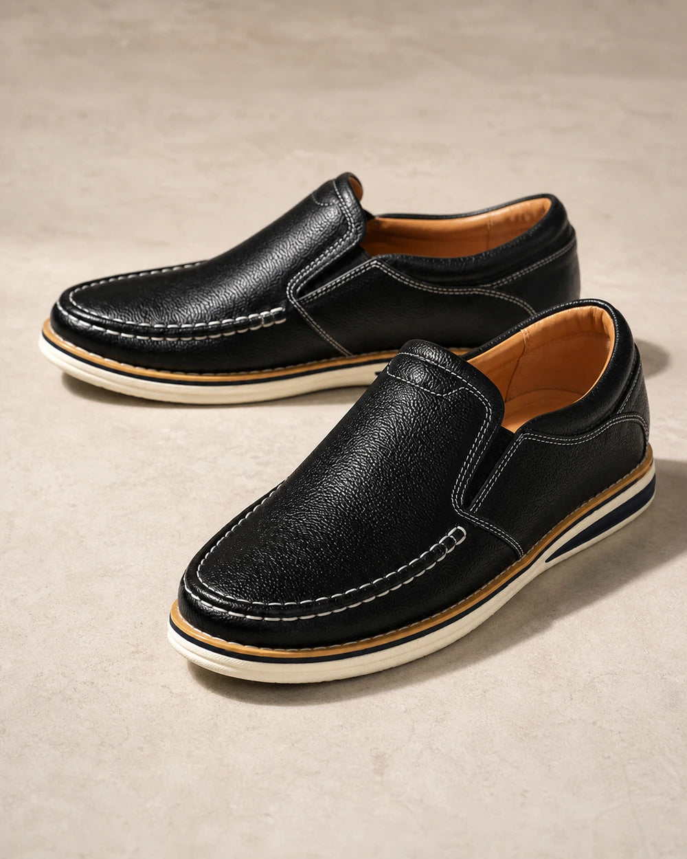 Mocassins homme cousus main à enfiler avec empiècements élastiques — image 2