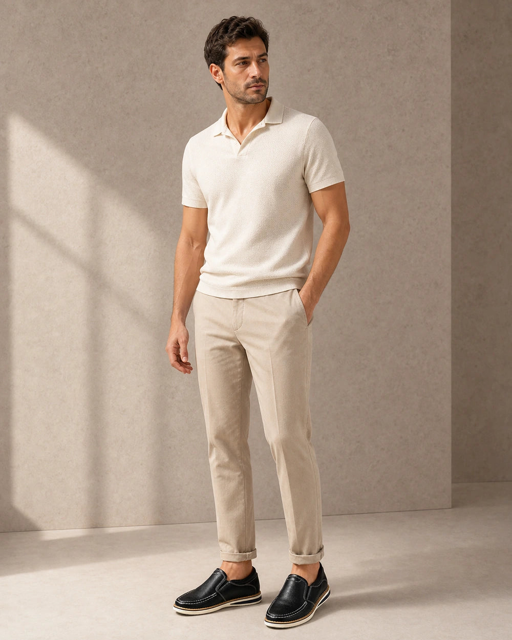 Mocassins homme cousus main à enfiler avec empiècements élastiques — image 3