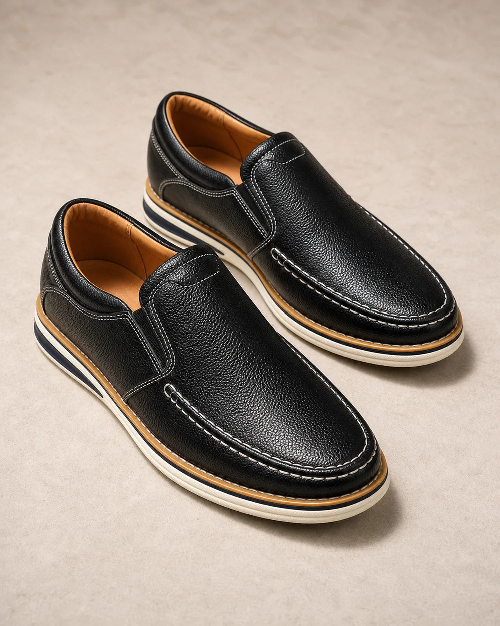 Mocassins homme cousus main à enfiler avec empiècements élastiques — image 4