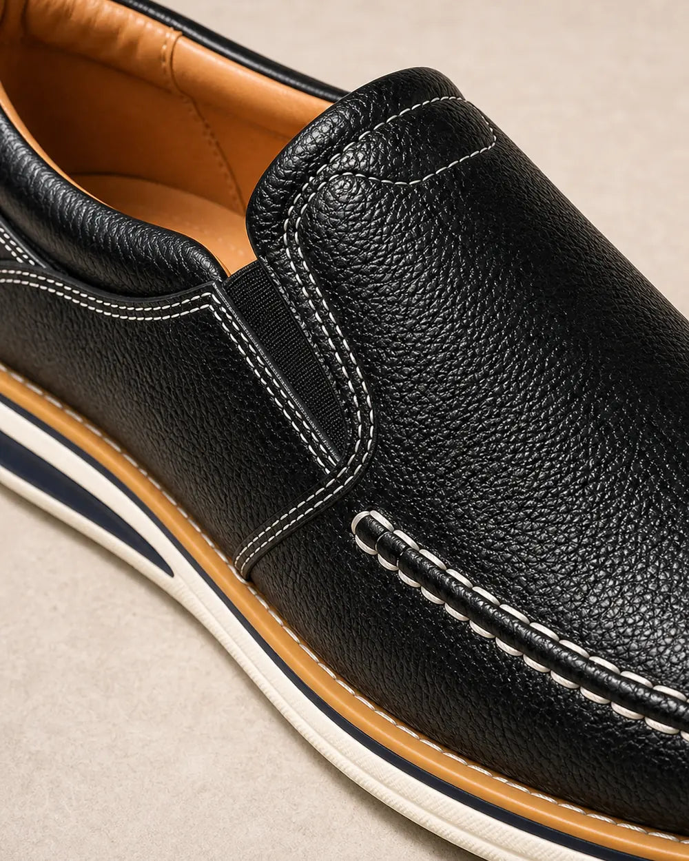 Mocassins homme cousus main à enfiler avec empiècements élastiques — image 5