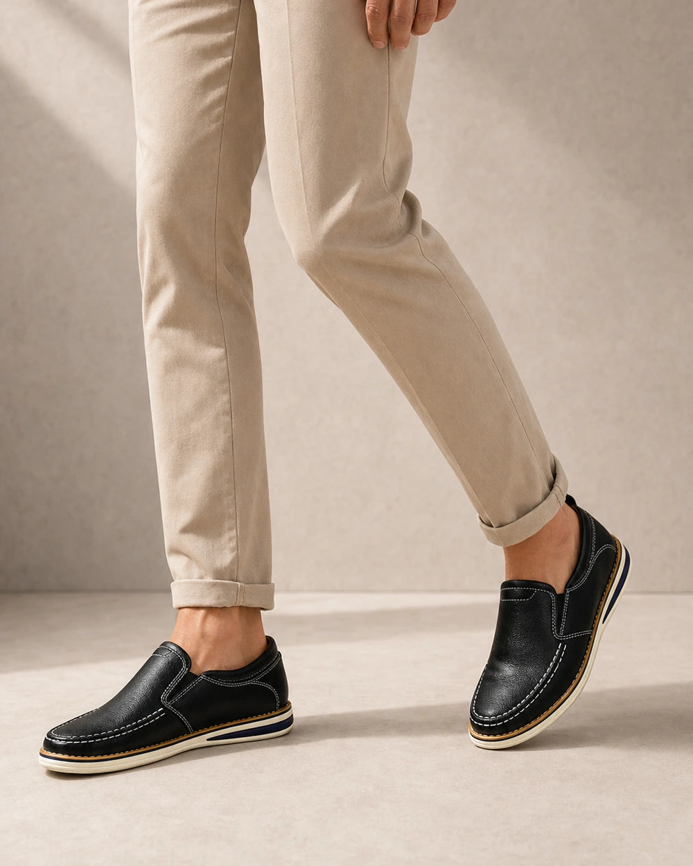 Mocassins homme cousus main à enfiler avec empiècements élastiques — image 6