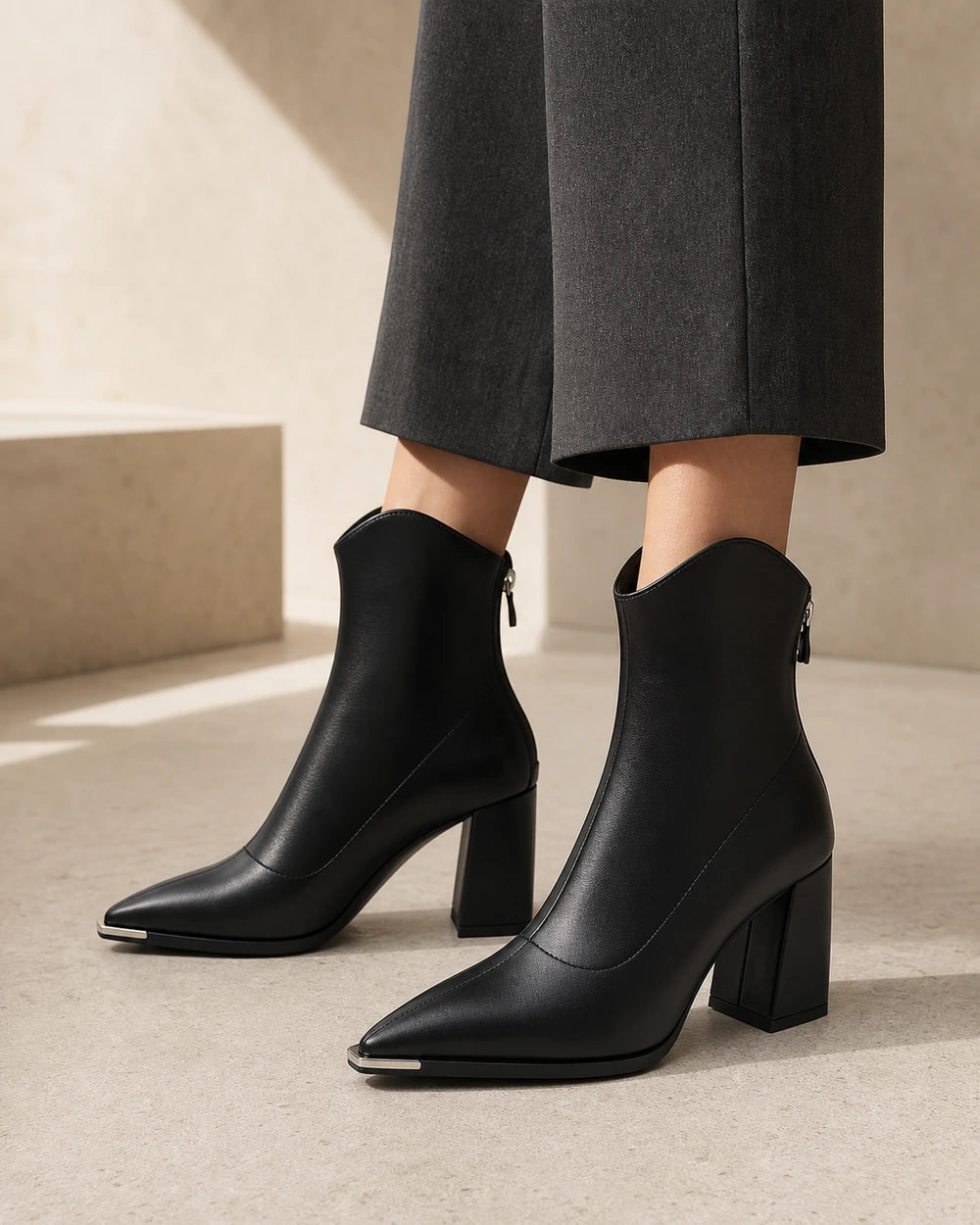 Chrome Toe Pointed Ankle Boots, black hero. — merle-black-01-hero.webp