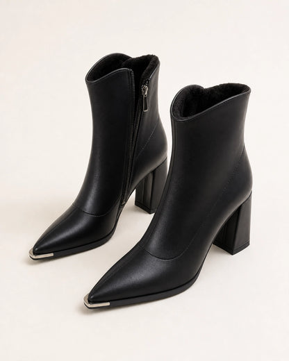 Chrome Toe Pointed Ankle Boots, black fleece-lined hero. — merle-black-fleece-07-variant-hero.webp