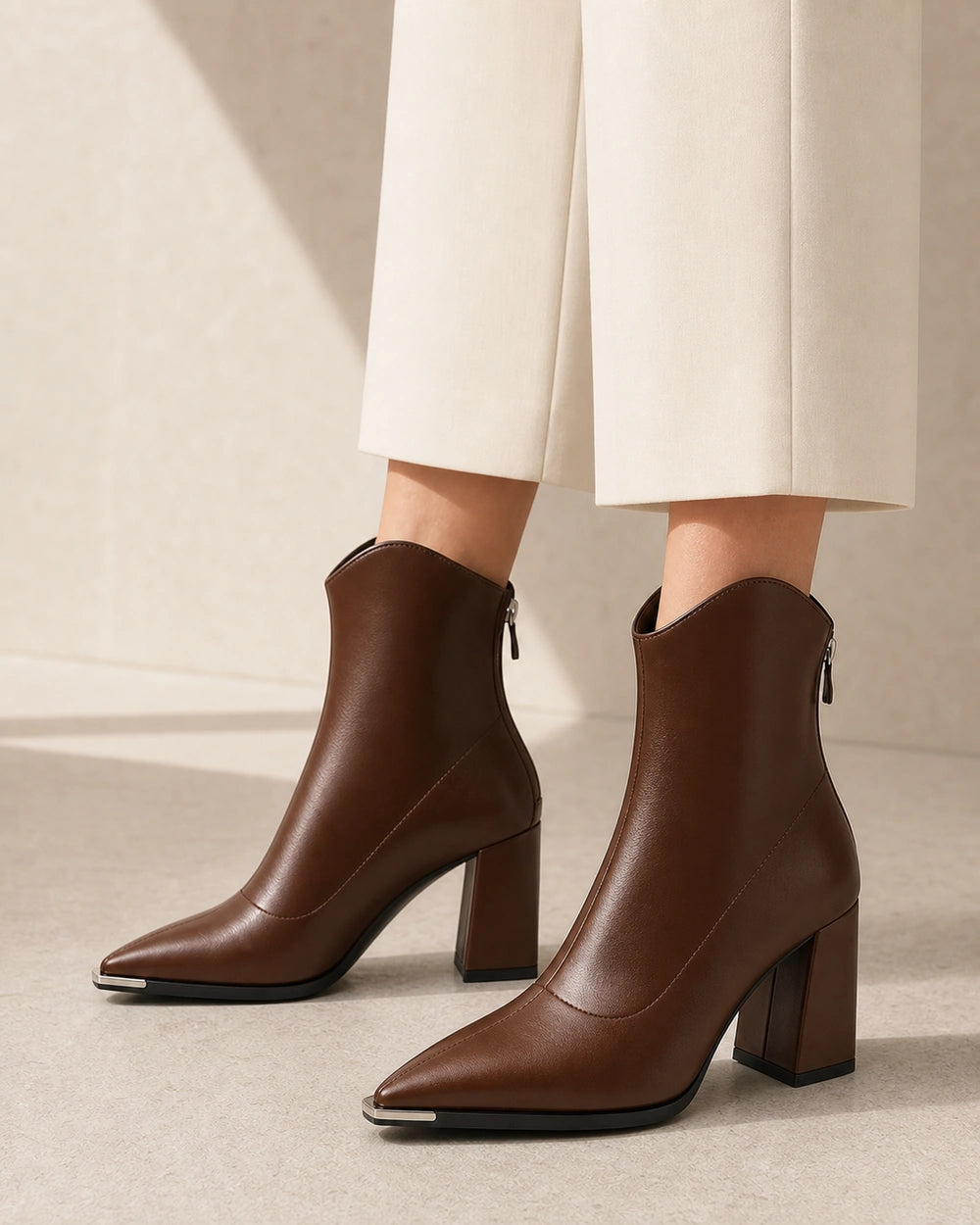 Chrome Toe Pointed Ankle Boots, brown hero. — merle-brown-06-variant-hero.webp