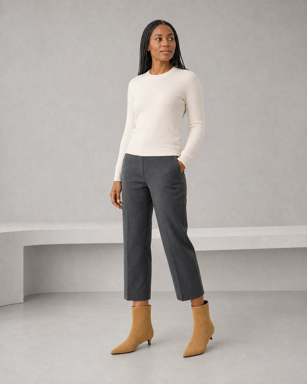 Elegant Pointed Toe Ankle Boots, light brown silhouette. — mila-light-brown-02-complete-silhouette.webp