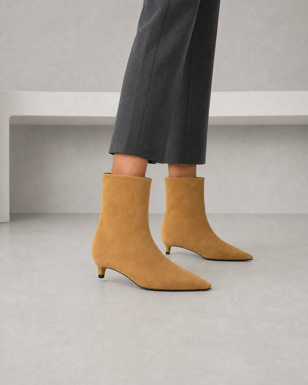 Elegant Pointed Toe Ankle Boots, light brown lateral profile. — mila-light-brown-03-lateral-profile.webp