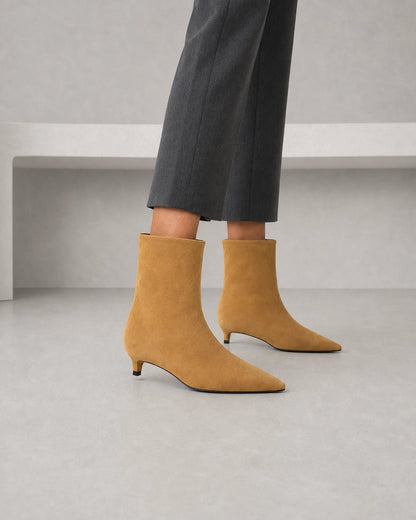 Elegant Pointed Toe Ankle Boots, light brown lateral profile. — mila-light-brown-03-lateral-profile.webp