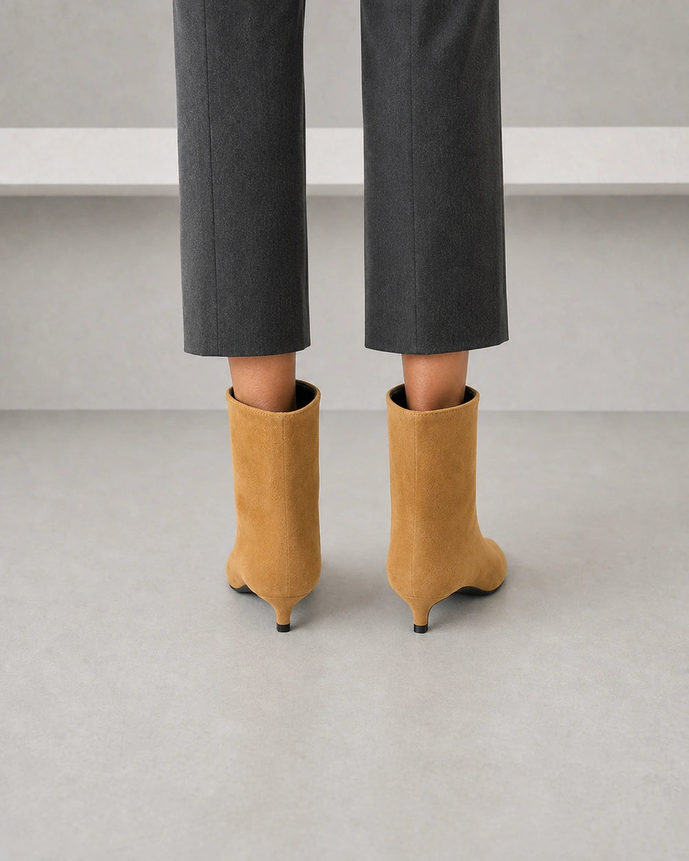 Elegant Pointed Toe Ankle Boots, light brown rear/top. — mila-light-brown-04-rear-top.webp
