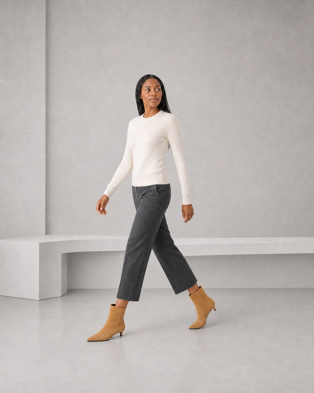 Elegant Pointed Toe Ankle Boots, light brown movement. — mila-light-brown-06-movement.webp