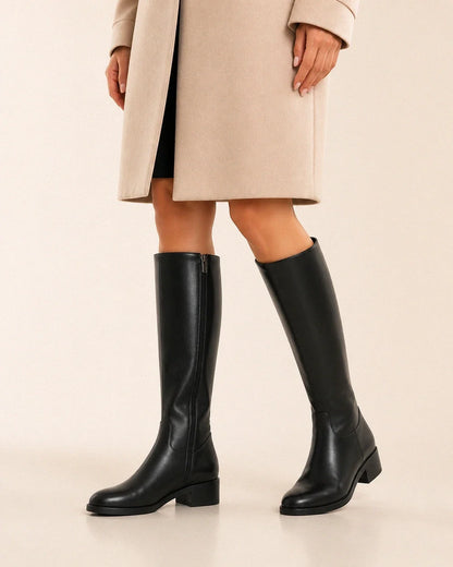 Minda women's knee-high motorcycle boots – 01 hero black webp