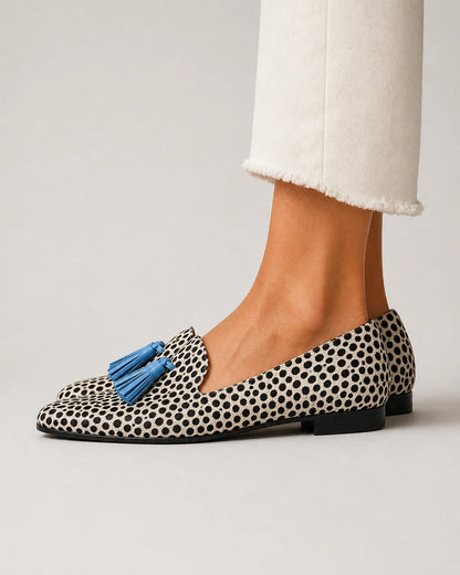 Mocassins femme animaliers à pampilles bleues — image du produit 4