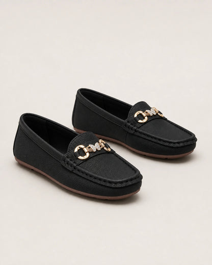 Mocassins femme beiges à chaîne dorée — image du produit 11