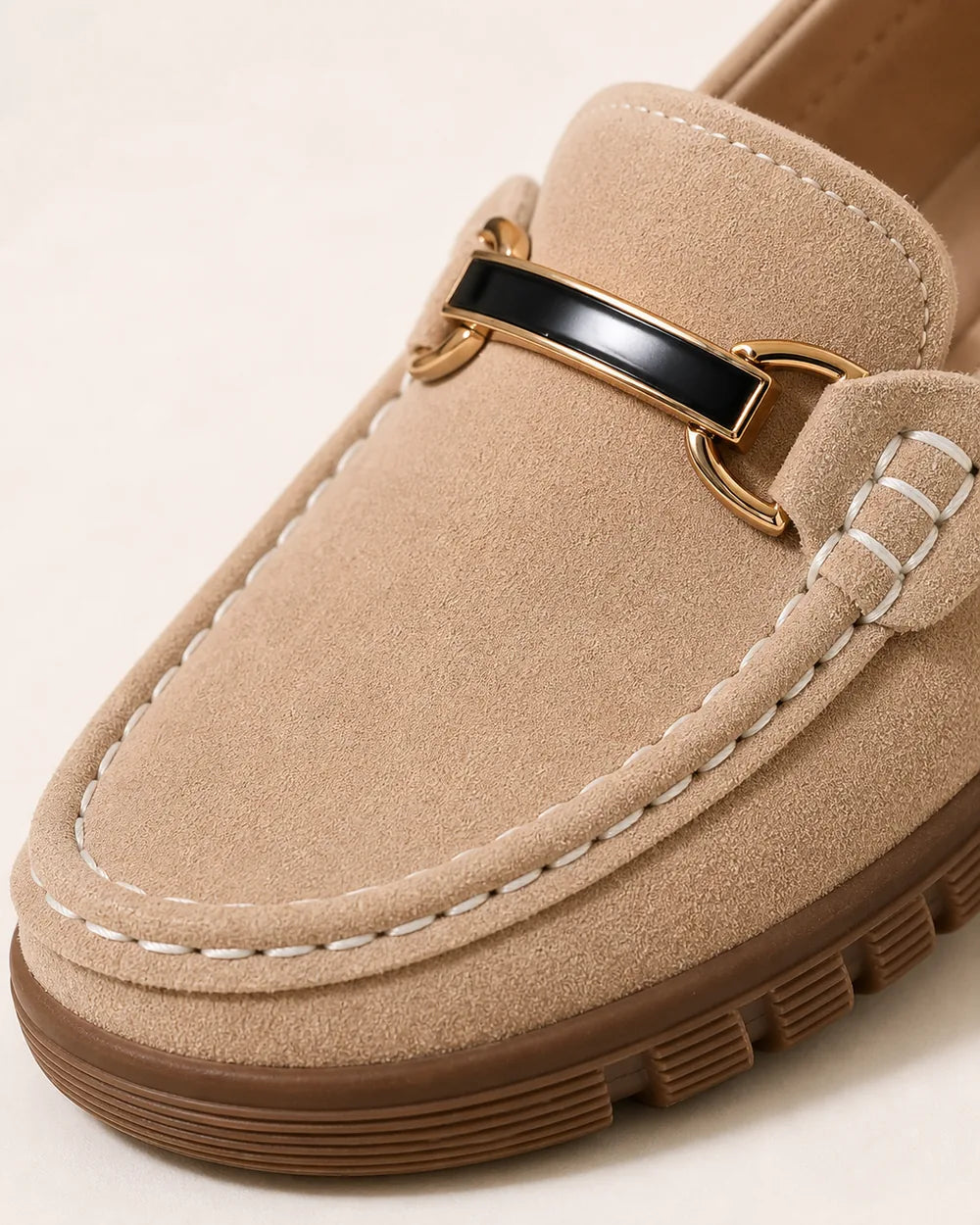 Mocassins femme beiges à semelle chunky et mors — image du produit 6