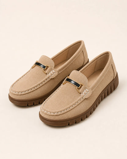 Mocassins femme beiges à semelle chunky et mors — image du produit 9