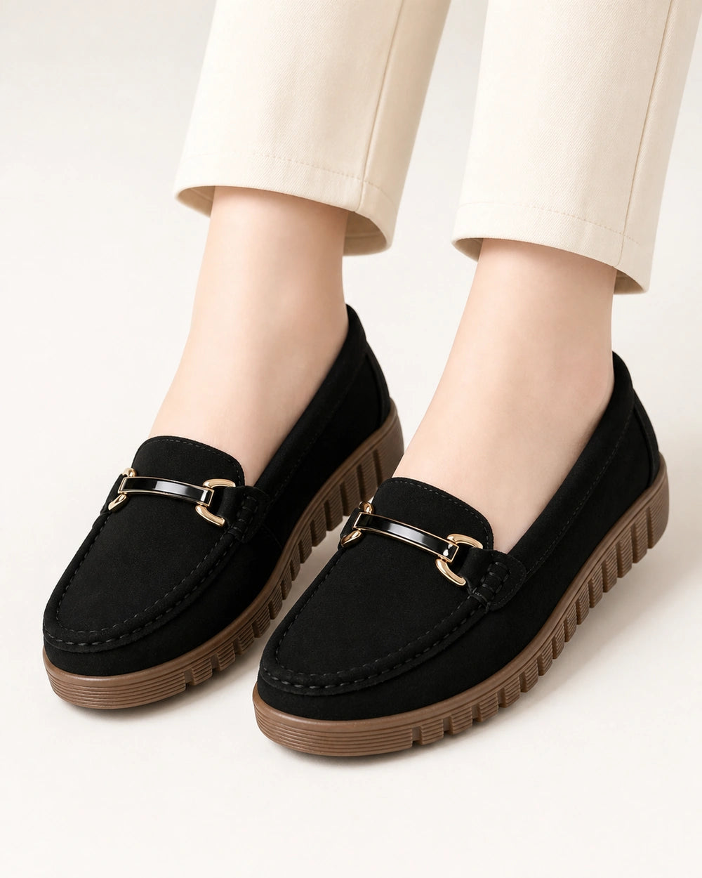 Mocassins femme beiges à semelle chunky et mors — image du produit 10