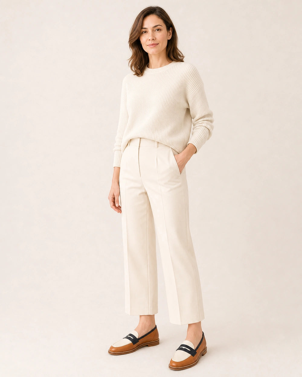 Mocassins femme marron et crème à bout rond — image du produit 2