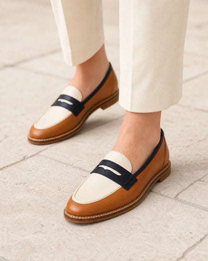 Mocassins femme marron et crème à bout rond — image du produit 7