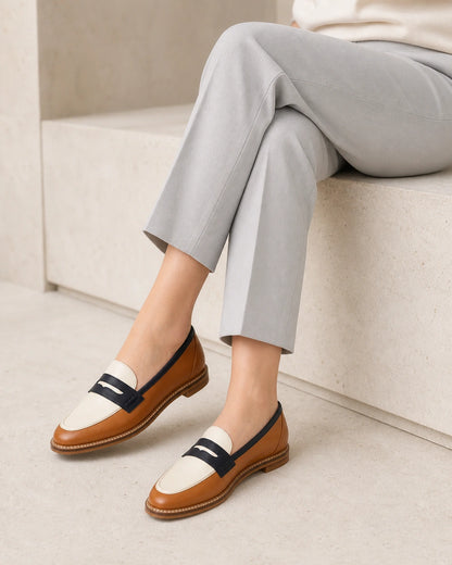 Mocassins femme marron et crème à bout rond — image du produit 8