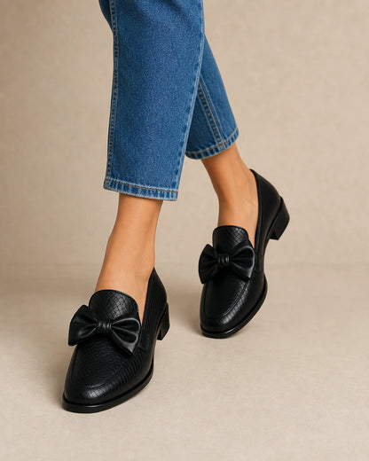 Mocassins femme noirs à nœud et petit talon — image du produit 7